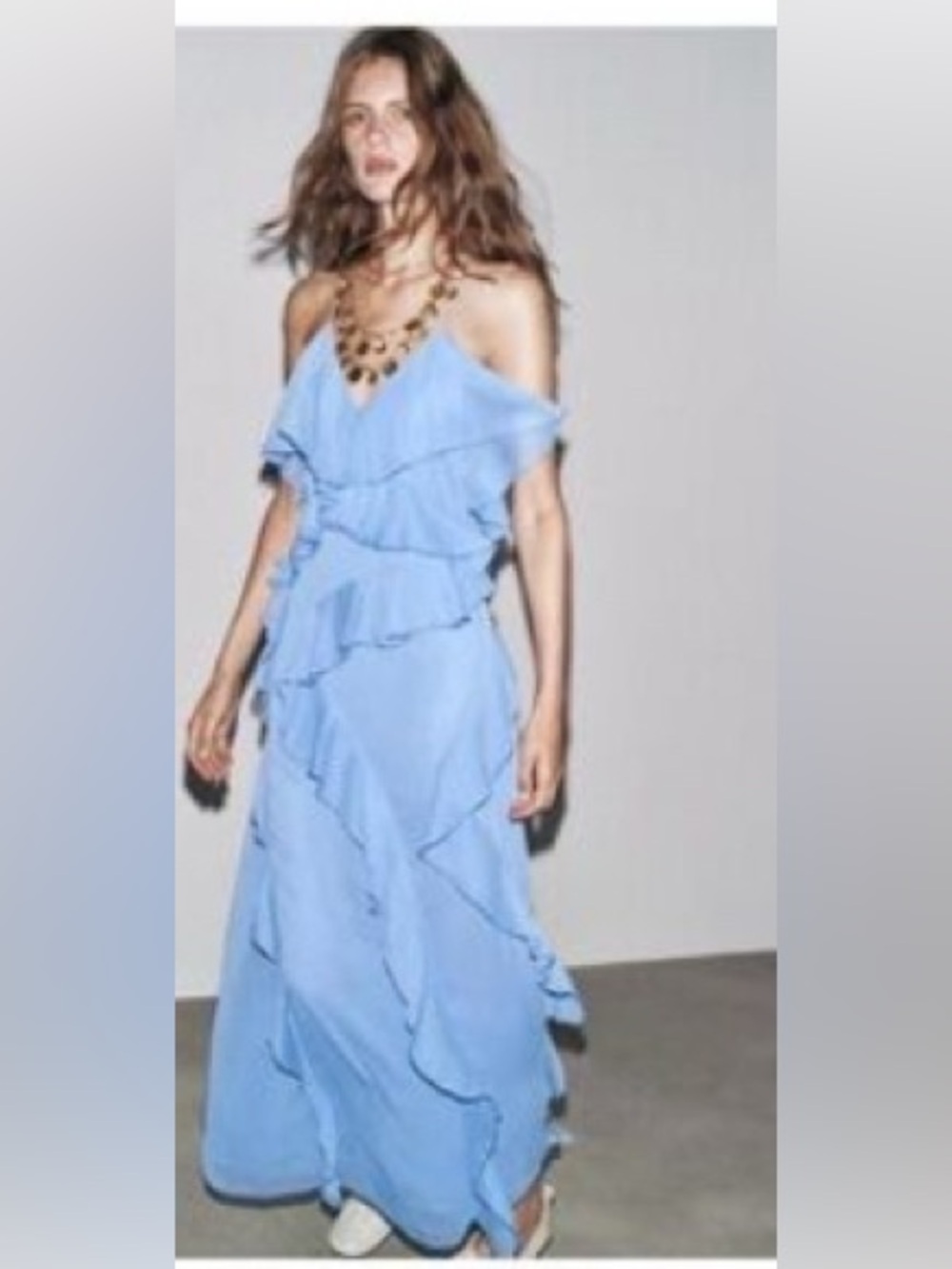 Zara Powder Blue Ruffle Maxi Dress